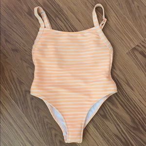 Orange and white stripe one piece swimsuit